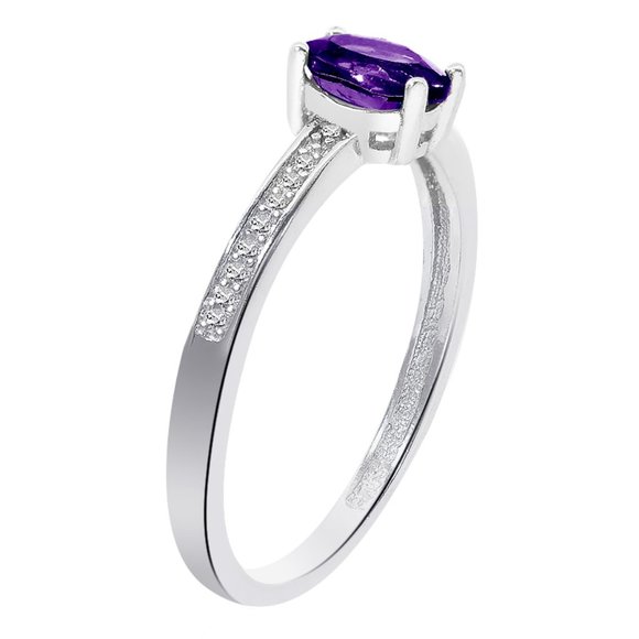 Sterling Silver Amethyst Diamond Accent Ring - Picture 2 of 6